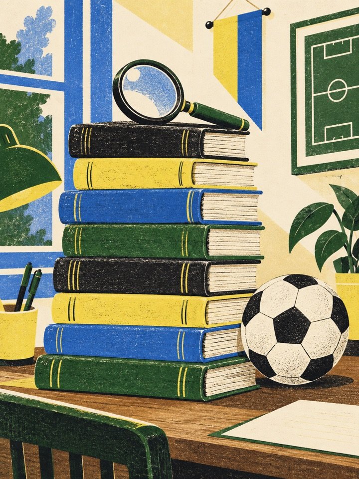 A tall stack of record books with a magnifying glass on top