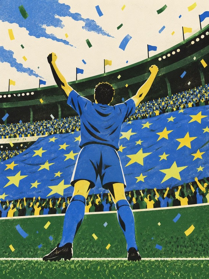 A crowd holding up a giant flag of stars